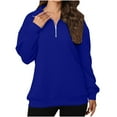 thumbnail image 1 of CheerKidz Women's Solid Color Zipper V-neck Long Sleeved Loose Casual Hoodless Sweatshirt Fashion Solid Color Pullover Tops(Blue,L), 1 of 8