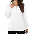 thumbnail image 1 of CheerKidz Women's Solid Color Zipper V-neck Long Sleeved Loose Casual Hoodless Sweatshirt Fashion Solid Color Pullover Tops(White,M), 1 of 8