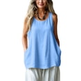 thumbnail image 1 of CheerKidz Women's Spring Summer Lace Sleeve Round Neck Casual Loose Linen Top Light Blue XL, 1 of 7
