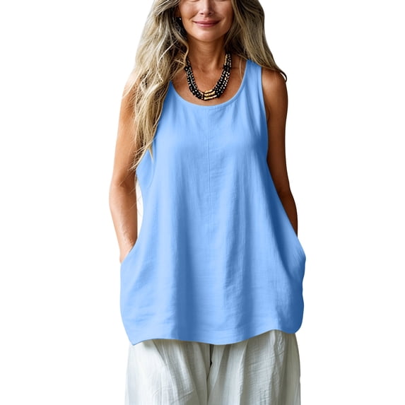 CheerKidz Women's Spring Summer Lace Sleeve Round Neck Casual Loose Linen Top Light Blue XL