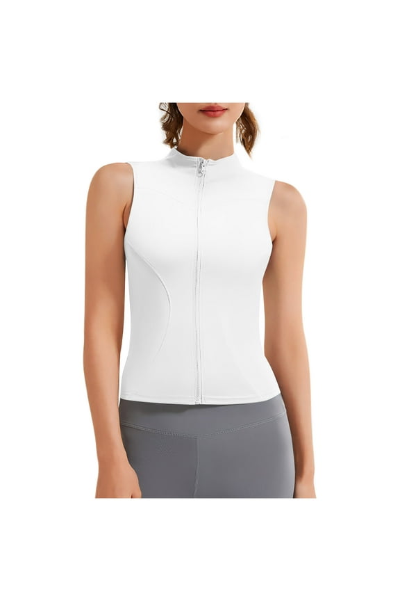Women's Stand-up Collar Sleeveless Jacket Elastic Breathable Slim Fits Sports Top for Summer ,Lightweight Workout Yoga Vests,Casual Loose Fits Fashion Tops(White,XL)