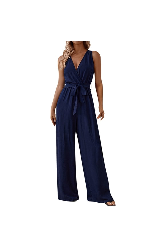 Women's Summer Casual Sleeveless Suspender Jumpsuit Solid Color Romper with Adjustable Straps, Breathable Lightweight Jumpsuit,Comfortable Stylish Outfit(Navy,M)