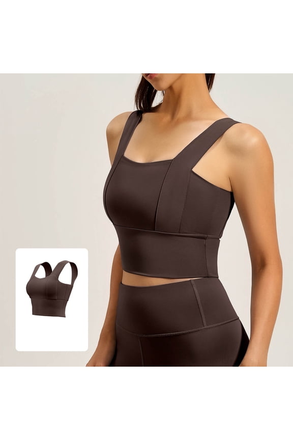 Women's Summer Short-sleeved Fashion Fitness Yoga Sports Bra With Underwire Elastic Slim-fitting Gathered Coffee M