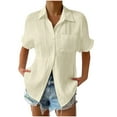 thumbnail image 1 of CheerKidz Women's Summer Solid Color Lapel Short Sleeve Loose Button Shirt Breathable Vacation Blouse,Lapel Collar Tunic Tops for Spring/Summer Trends(Beige,L), 1 of 6