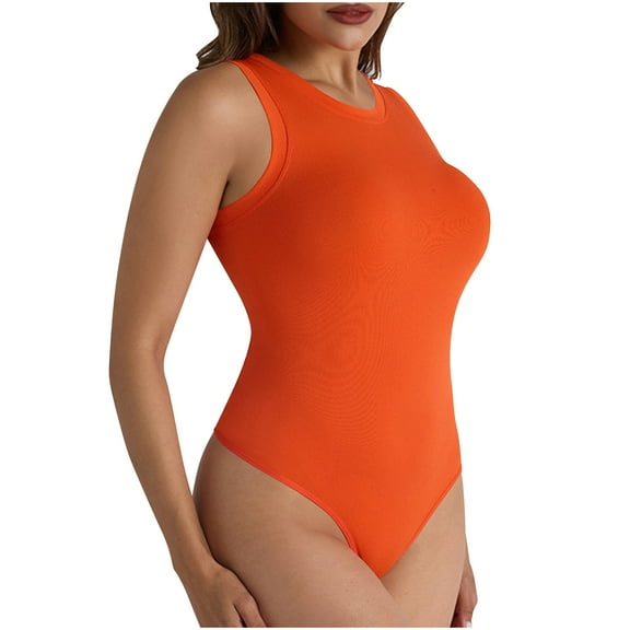 CheerKidz Women's Summer Tight Fitting Yoga Jumpsuit,Solid Color Shorts Romper with Corset Design for Workout and Casual Wear(Orange,M)