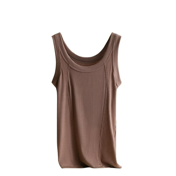 CheerKidz Women's Threaded Cotton Strap Tank Top Summer Casual Round Neck Lightweight Top for Beach Yoga Breathable(Coffee,L)