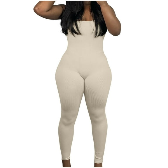 CheerKidz Women's Tight Stripe Splicing Jumpsuit,Shapewear Bodysuit with Pockets,Solid Color 1-Piece(White#1,S)