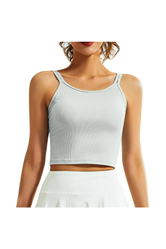 Women's U-Back Sports Top Round Neck Double Strap High Elastic Breathable Fixed Pad Sleeveless Workout Vests(Beige,M)