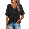 thumbnail image 1 of CheerKidz Women's V-Neck Button Casual T-Shirt Loose Elastic Comfortable Top with Fashionable Non-Print Design for Spring and Summer(Black,M), 1 of 5