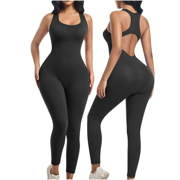 CheerKidz Women's Waist Cinching Shapewear Jumpsuit, Fitness Outfit with Chest Support,Solid Color Home Wear(Black,S)