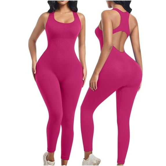 CheerKidz Women's Waist Cinching Shapewear Jumpsuit, Fitness Outfit with Chest Support,Solid Color Home Wear(Hot Pink,S)