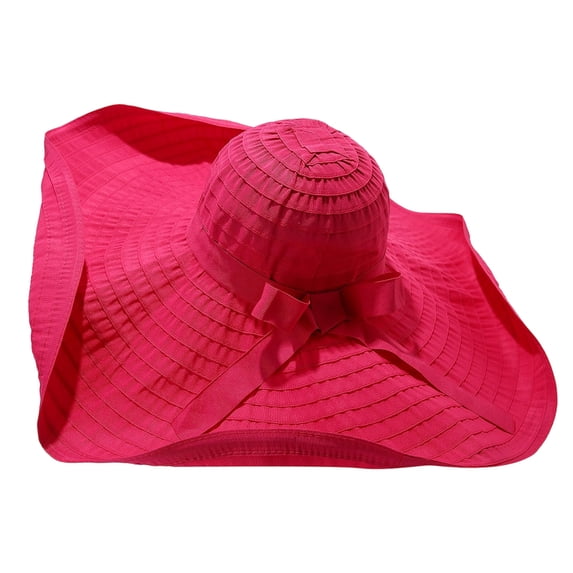 CheerKidz Women's Wide Brim Foldable Sun Hat with Bow Detail Color-Block Beach Bucket Hat Fashionable Outdoor UV Protection Cap (Hot Pink,Free Size).