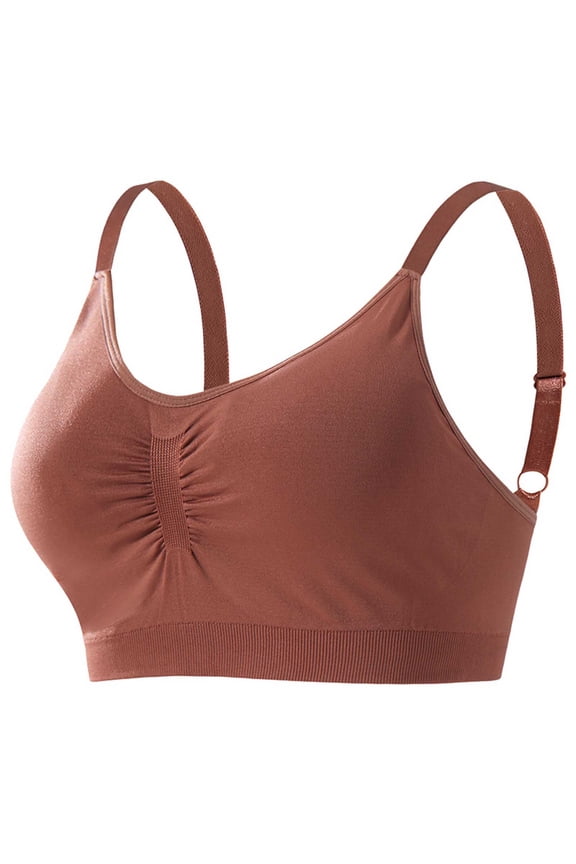 Women's Wireless Sports Bra with Adjustable Straps - Seamless Push Up Yoga Bra, Wide Band Support for Everyday Wear and Light Activity, Polyester Coffee S