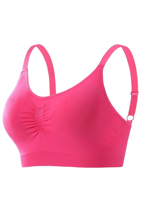 Women's Wireless Sports Bra with Adjustable Straps - Seamless Push Up Yoga Bra, Wide Band Support for Everyday Wear and Light Activity, Polyester Pink L