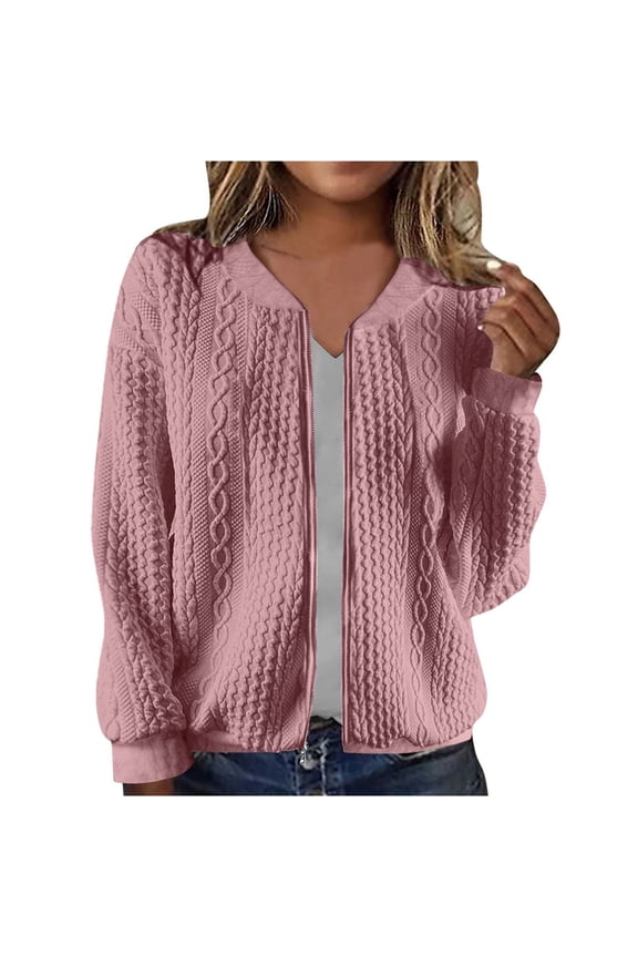 Women's Zip-Up Track Jacket Solid Color Lightweight Long Sleeve Sporty Outerwear for Running Gym and Casual Wear(Pink,S)