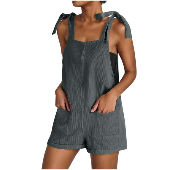 CheerKidz Womens Adjustable Sleeveless Overalls Jumpsuit Wide Leg Shorts Double Pocket Loose Fit Solid Color Fashion(Dark Gray,M)