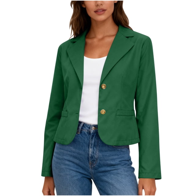 CheerKidz Womens Casual Blazer Jacket Long Sleeve Button Front V Neck Slim Fit Office Work Travel Lightweight Layer Stylish Fashion Elegant Basic Daily Wear(Green,XL)