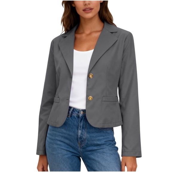 CheerKidz Womens Casual Blazer Jacket Long Sleeve Button Front V Neck Slim Fit Office Work Travel Lightweight Layer Stylish Fashion Elegant Basic Daily Wear(Gray,2XL)