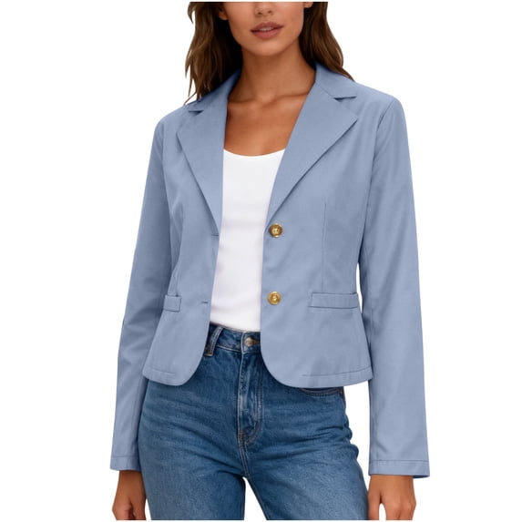 CheerKidz Womens Casual Blazer Jacket Long Sleeve Button Front V Neck Slim Fit Office Work Travel Lightweight Layer Stylish Fashion Elegant Basic Daily Wear(Light Blue,S)