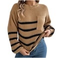 thumbnail image 1 of CheerKidz Womens Casual Fashion Knitwear Long Sleeve Round Neck Printed Sweater Stylish Lightweight Soft Tops for Spring Summer Daily Wear(Khaki#1,M), 1 of 8