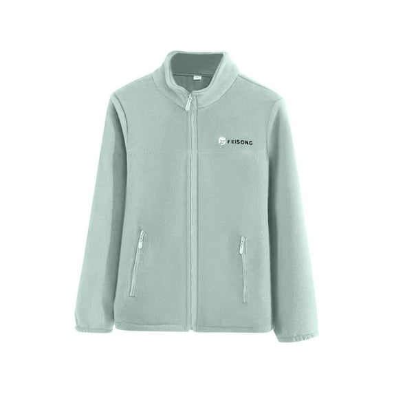 CheerKidz Womens Casual Fleece Jacket Long Sleeve Zipper Stand Collar Outdoor Warm Solid Color Pullover Soft Cozy Comfortable Lightweight Fashion Outerwear for Daily Wear(Green,XL)