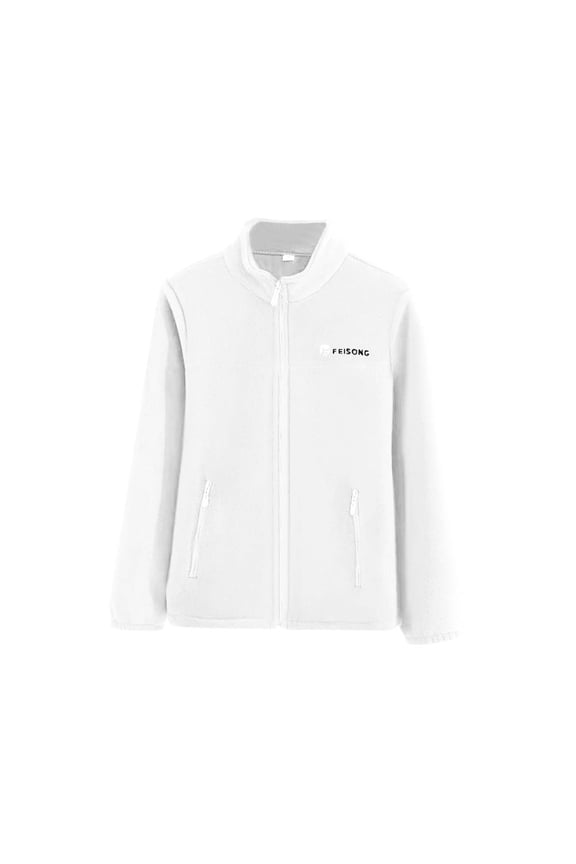 Womens Casual Fleece Jacket Long Sleeve Zipper Stand Collar Outdoor Warm Solid Color Pullover Soft Cozy Comfortable Lightweight Fashion Outerwear for Daily Wear(White,XL)