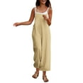 thumbnail image 1 of CheerKidz Womens Casual Sleeveless Jumpsuit Romper Spaghetti Strap High Waist Wide Leg Pocket Beach Summer Playsuit(Beige,2XL), 1 of 5
