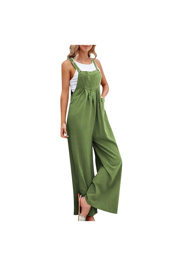 Womens Casual Sleeveless Suspender Jumpsuit Summer Solid Color Pocket Short Romper Daily Comfort Wear(Green#1,L)