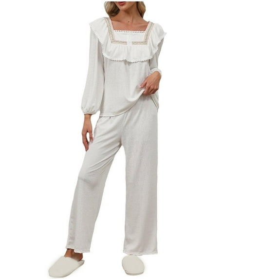 CheerKidz Womens Casual Solid Color Long Sleeve Square Neck Blouse and Pants Set Comfortable Two Piece Outfit