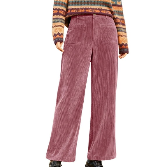 CheerKidz Womens Corduroy Pants Straight Leg Casual Trousers Solid Color Retro Style Daily Wear Comfortable Pants with Pockets for Street Style Work and Vacation Outfits(Pink,S)