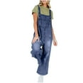 thumbnail image 1 of CheerKidz Womens Denim Jumpsuit Wide Leg Comfortable Shoulder Strap Casual Streetwear Fashion Stretch Waist Design(Dark Blue,M), 1 of 5