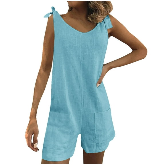 CheerKidz Womens Fashion Camisole Jumpsuit Sleeveless Suspender Pocket Summer Casual Solid Color Romper(Sky Blue#1,M)