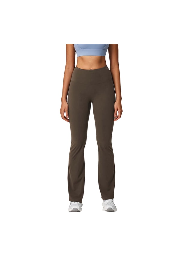 Womens High Waist Flared Yoga Pants Solid Color Full Length Stretchy Workout Trousers for Dance Gym Fitness Flexible Comfortable Breathable(Brown,S)