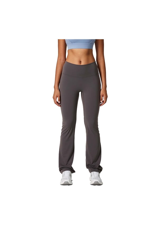 Womens High Waist Flared Yoga Pants Solid Color Full Length Stretchy Workout Trousers for Dance Gym Fitness Flexible Comfortable Breathable(Gray,S)
