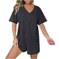 thumbnail image 1 of CheerKidz Womens Loose Fits Distressed Jumpsuit V Neck Round Neck Oversized Casual Romper Long Sleeve Boho Style(Black,2XL), 1 of 6