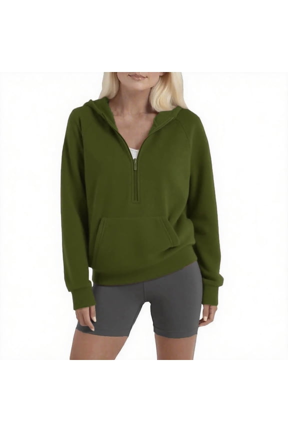 Womens Loose Solid Color Fleece Half Zip Hooded Raglan Sleeve Sweater Casual Comfortable Pullover Tops for Daily Wear Work Fashion Soft Cozy Winter Fall Outerwear(Green,L)