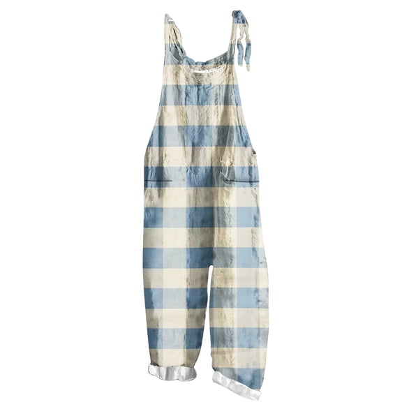 CheerKidz Womens Print Sleeveless Bib Jumpsuit Casual Overalls Denim Look Adjustable Straps Summer Festival Outfit(Light Blue#5,5XL)