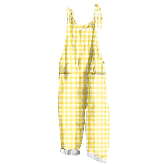 CheerKidz Womens Print Sleeveless Bib Jumpsuit Casual Overalls Denim Look Adjustable Straps Summer Festival Outfit(Yellow#7,3XL)