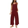 thumbnail image 1 of CheerKidz Womens Sleeveless Overalls Jumpsuit Wide Leg Adjustable Straps Double Pocket Solid Color Fashion Street Style(Wine,M), 1 of 7
