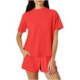 thumbnail image 1 of CheerKidz Womens Solid Color Loose 2 Piece Outfits 2025 Oversized Summer Shirts Shorts Set Casual Beach Ribbed Short Sleeve Matching Set(Z02-Red,2XL), 1 of 6
