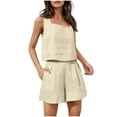 thumbnail image 1 of CheerKidz Womens Solid Color Square Neck Sleeveless Blouse with High Waist Shorts Set Button Detail Pockets Zipper Comfortable Stylish Two Piece Outfit, 1 of 8
