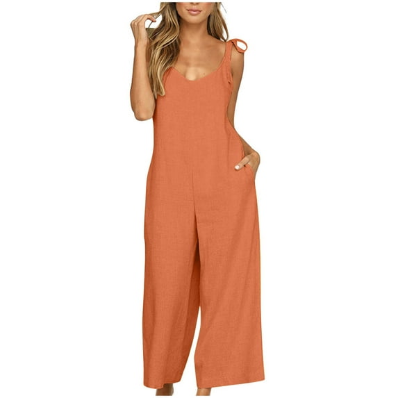 CheerKidz Womens Summer Sleeveless Blouse Shorts Set Round Neck Loose Fit Casual Solid Color Matching Two Piece Outfit(Orange,M)