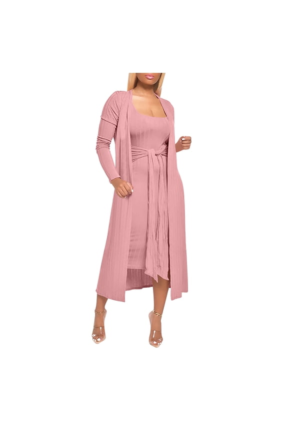 Womens Summer Solid Color 3/4 Sleeve Top with Skirt Set Casual Comfortable Two Piece Outfit with Pockets for Daily Wear