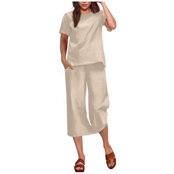 CheerKidz Womens Summer Solid Color Sleeveless Top with Pocket Pants Set Casual Comfortable Two Piece Outfit for Beach and Vacation