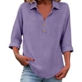 thumbnail image 1 of CheerKidz Womens V Neck Tops Three Quarter Sleeve Blouse Soft Breathable Casual Shirt Loose Fit Solid Color Tee Comfortable Everyday Wear Spring Summer Fall(Purple#1,S), 1 of 5