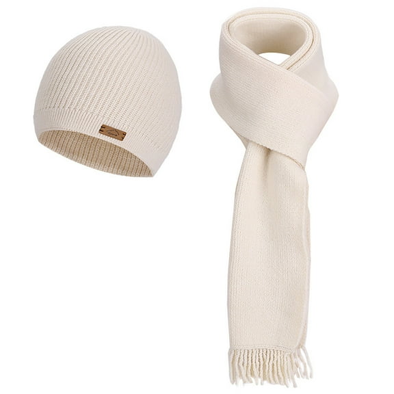 CheerKidz Womens Winter Knitted Hat and Scarf Set Soft Warm Cap Earmuffs Headband Two Piece Outfit Accessories for Cold Weather Fashion(Beige#1,Free Size)