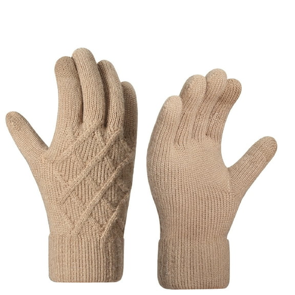 CheerKidz Womens Winter Knitted Twisted Gloves Full Thick Fleece Lined Cold Weather Protection Warm Comfortable Touchscreen Capable for Outdoor Activities Riding Driving Casual(Khaki#5,Free Size)