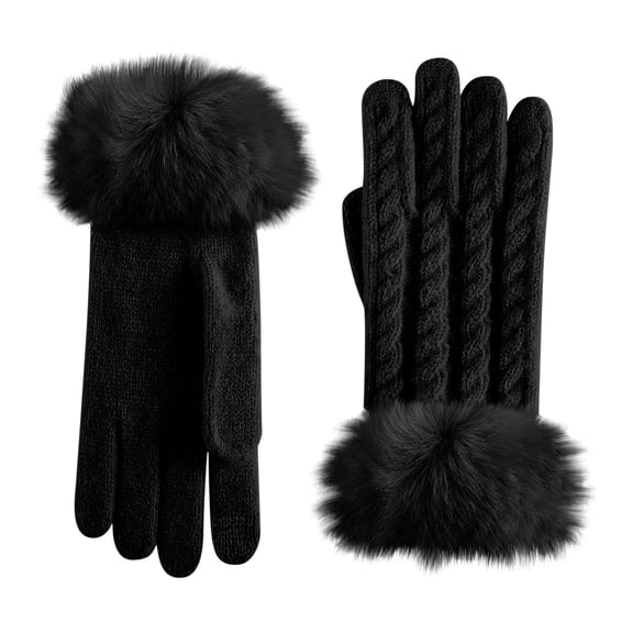 CheerKidz Womens Winter Knitted Twisted Gloves Full Thick Fleece Lined Cold Weather Protection Warm Comfortable Touchscreen Capable for Outdoor Activities Riding Driving Casual(Black,Free Size)