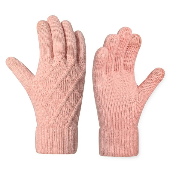 CheerKidz Womens Winter Knitted Twisted Gloves Full Thick Fleece Lined Cold Weather Protection Warm Comfortable Touchscreen Capable for Outdoor Activities Riding Driving Casual(Pink#5,Free Size)