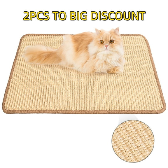 CheerPals 2PCS Cat Scratcher Mat, 23.6 X 15.7 Inch Sisal Cat Scratch Pad, Furniture Protection Scratching Board, Brown